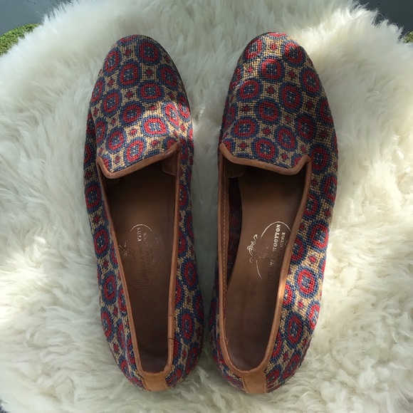 Stubbs and Wootton Palm Beach Needlepoint and Leather Trim Flats Driving Shoes - Picture 3 of 12